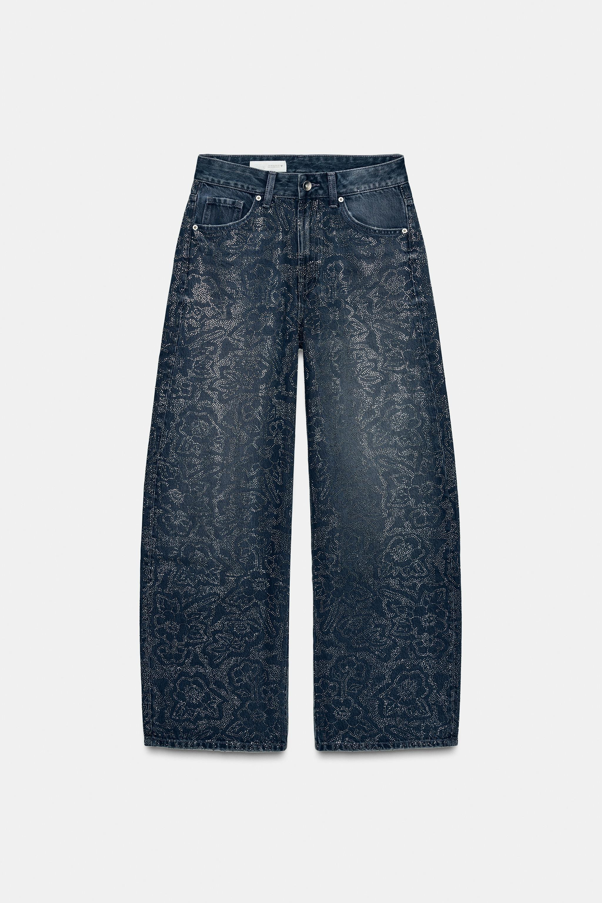 TRF BAGGY RHINESTONE JEANS | Zara US