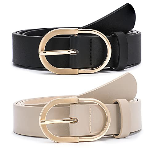 VONMELLI 2 Pack Women's Belts for Jeans Pants Fashion Gold Buckle Ladies Dress Belt | Amazon (US)