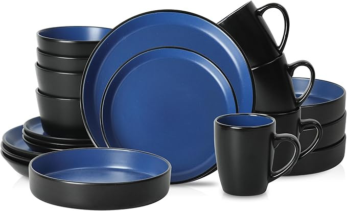 Stone Lain Albie 20-Piece Dinnerware Set Stoneware, Blue and Black | Amazon (US)