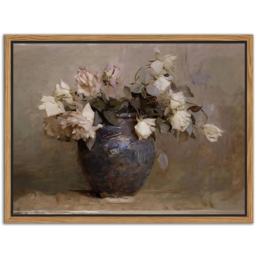 SAMHOU Floating Framed Floral Canvas Wall Art, Vintage Flowers Pictures Wall Decor, Rustic Farmho... | Amazon (US)