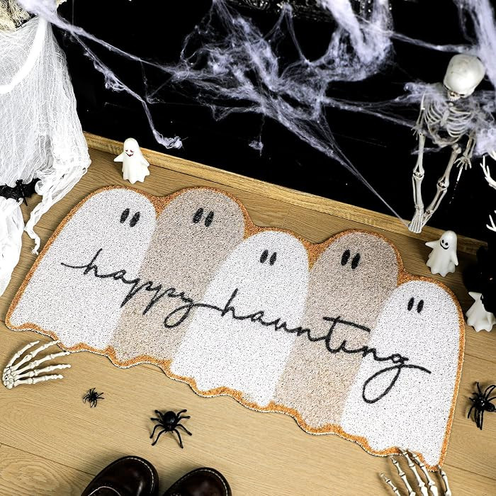 Tinideya Halloween Ghost Welcome Doormat Outdoor Ghost Coir Door Mat Cute Outdoor Indoor Entrance Door Mat Non Slip Rubber Backing for Halloween Front Porch Entryway Decor | Amazon (US)