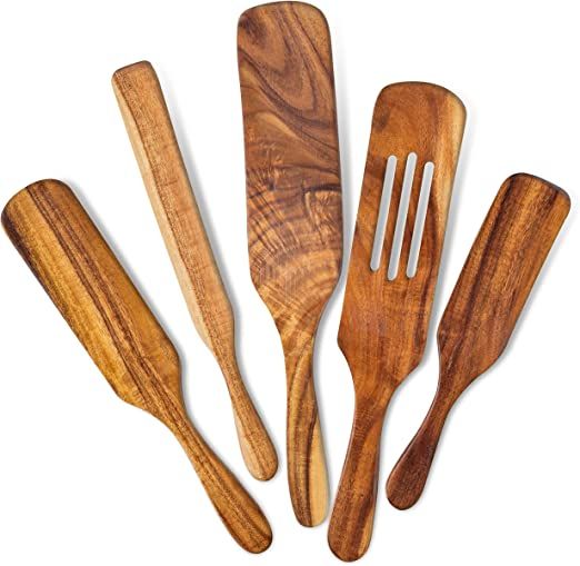 Wooden Spurtle Set Of 5 For Cooking, Acacia Wooden Utensils For Cooking, Wooden Spoons for Cookin... | Amazon (US)