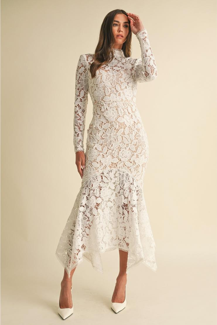 Gwen Floral Lace Long Sleeve Midi Dress | Pippa & Pearl