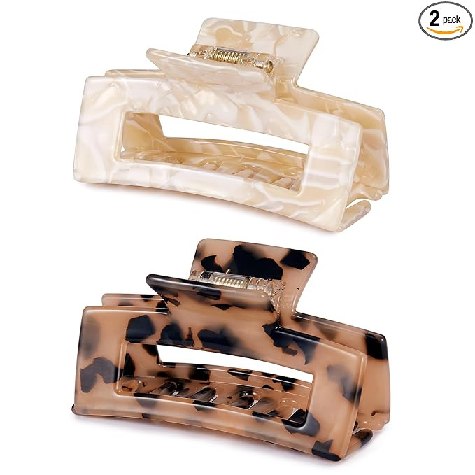 3 inch Hair Claw Clips Cutout Tortoise Shell Celluloid Hair Jaw Clips French Design Rectangle Hai... | Amazon (US)