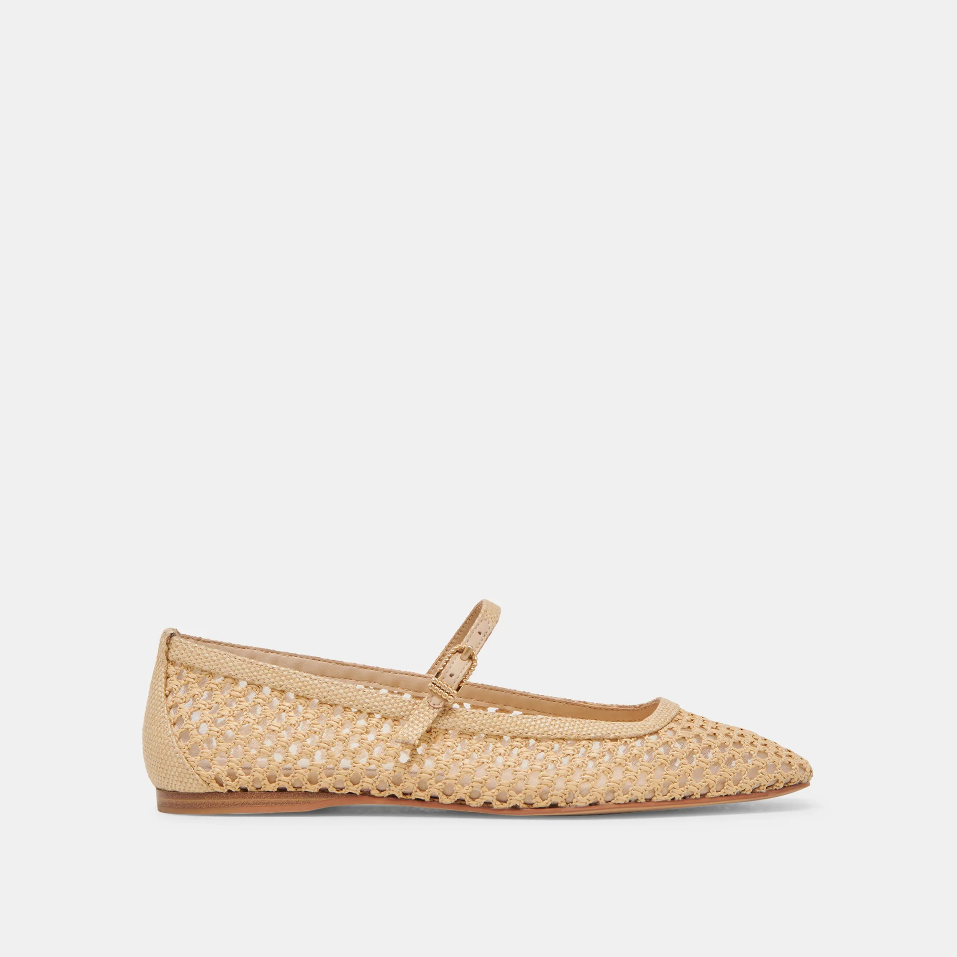 REYES Lt Natural Woven Raffia Mary-Jane Ballet Flats | Dolce Vita | DolceVita.com