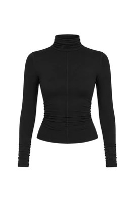 REIA Black Soft Touch Polo Neck Top | Noughts and Kisses