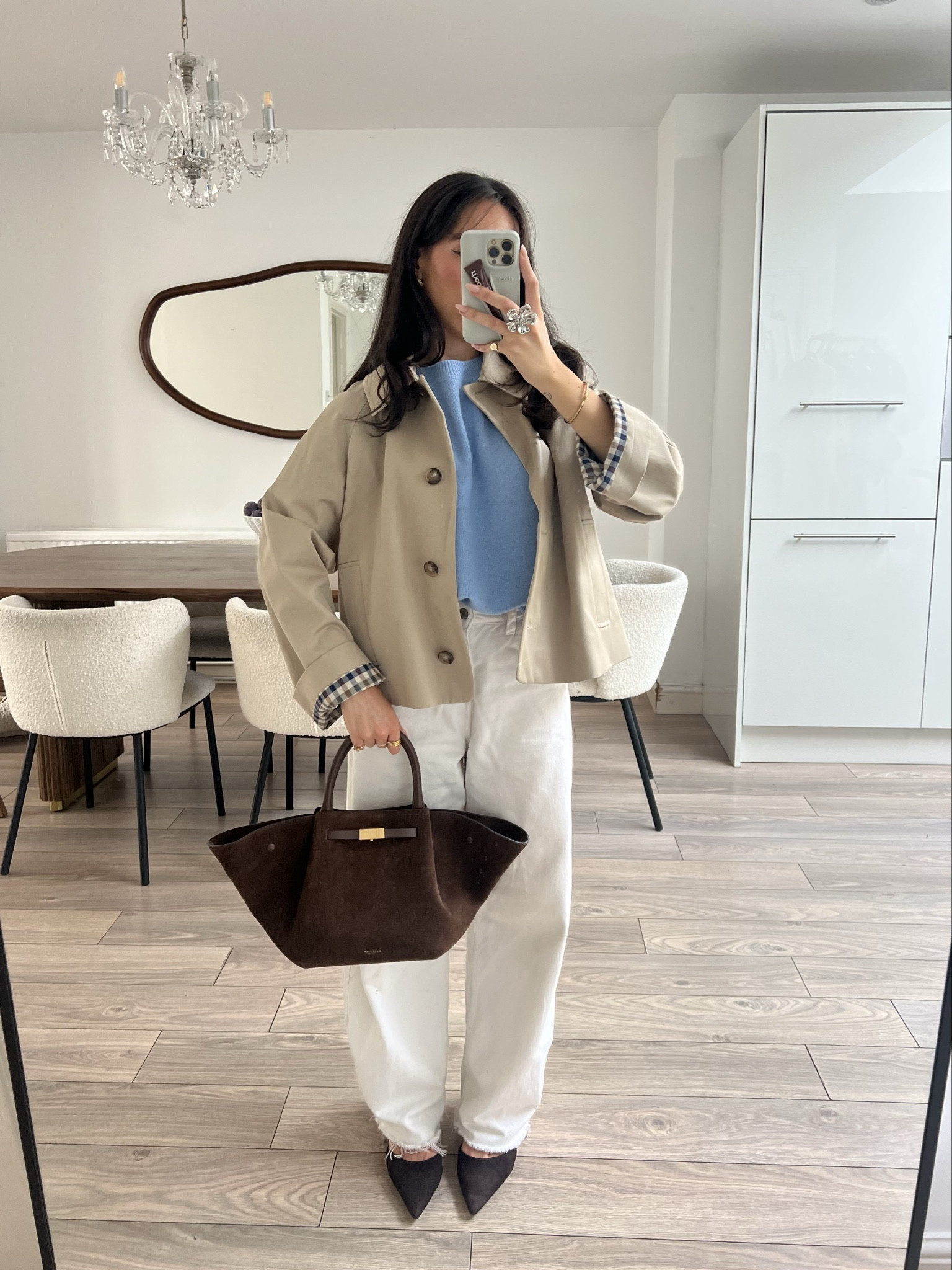 Trench coat, sezane, autumn outfits, demellier bag, brown suede bag, blue jumper, Zara 

#LTKautumn #LTKworkwear #LTKpetite