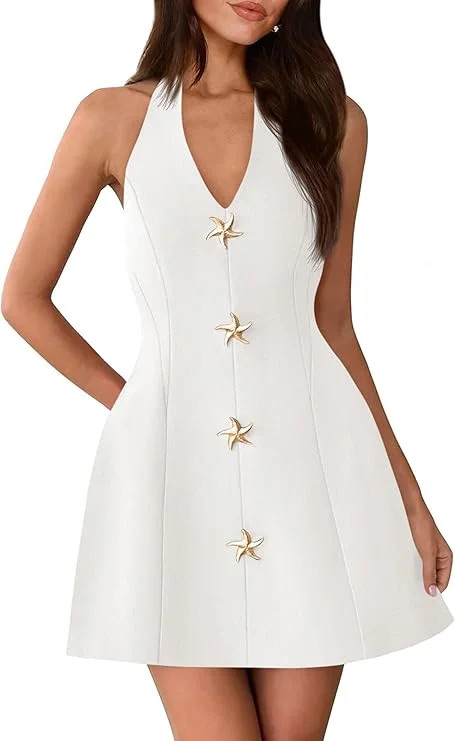 PRETTYGARDEN Cocktail Dresses for Women Short Summer Elegant Halter V Neck Sleeveless A Line Spri... | Walmart (US)