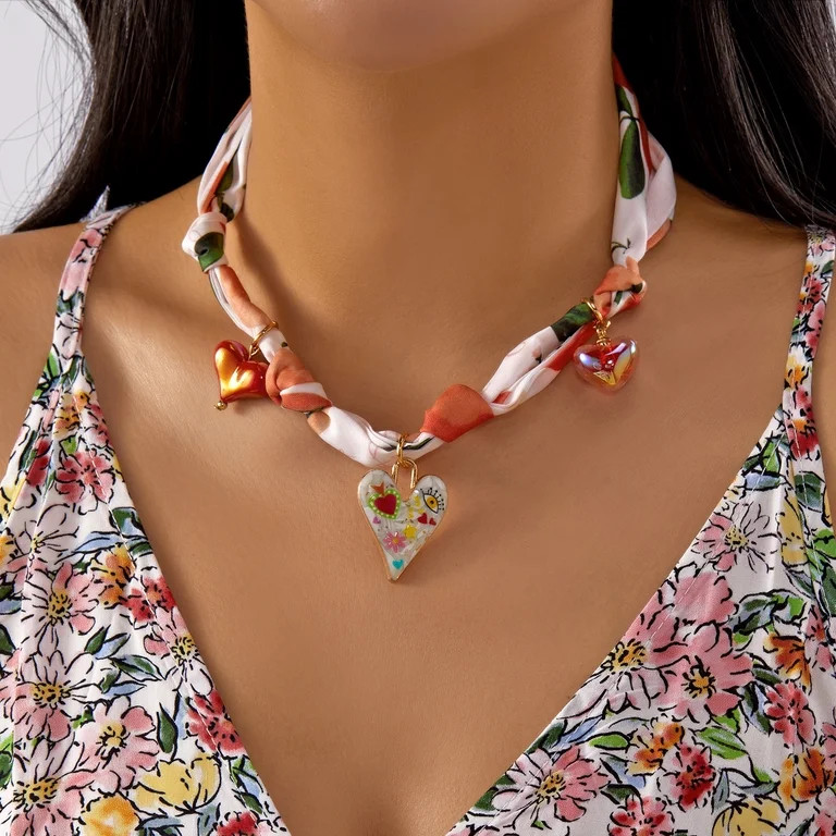 SKQIT Beach Scarf Necklace With Charm Bandana Charm Necklace with Bow Cherry Scarf Necklaces for ... | Walmart (US)