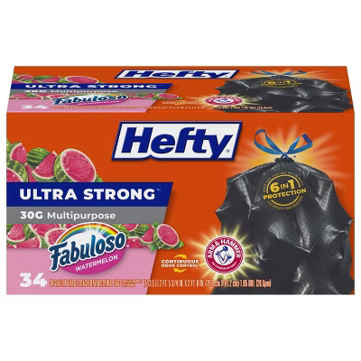 Hefty Multi Purpose Drawstring Fabuloso Trash Bags - Watermelon - 30 Gallon - 34ct | Target