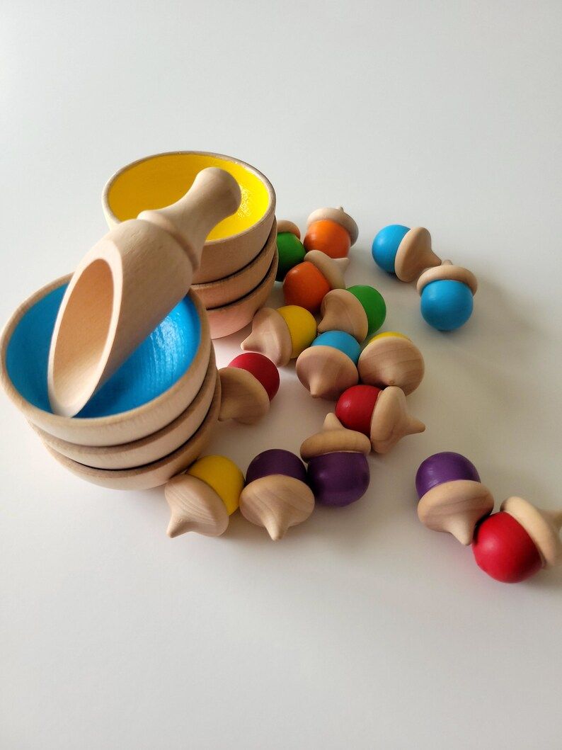 Acorn Sorting Set With Scoop. Montessori Toy Rainbow Colors. - Etsy | Etsy (US)