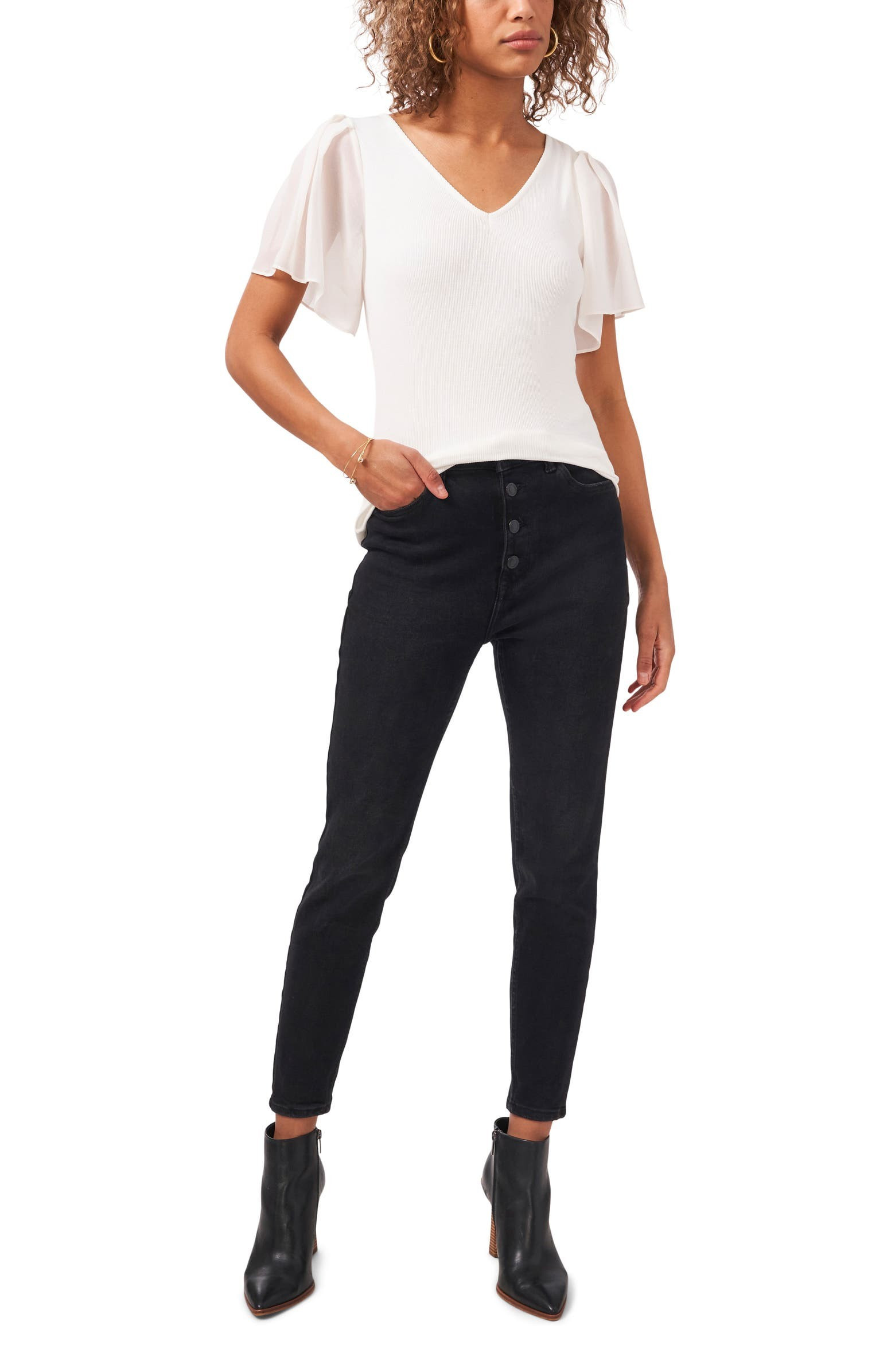 Flutter Sleeve Rib Knit T-Shirt | Nordstrom