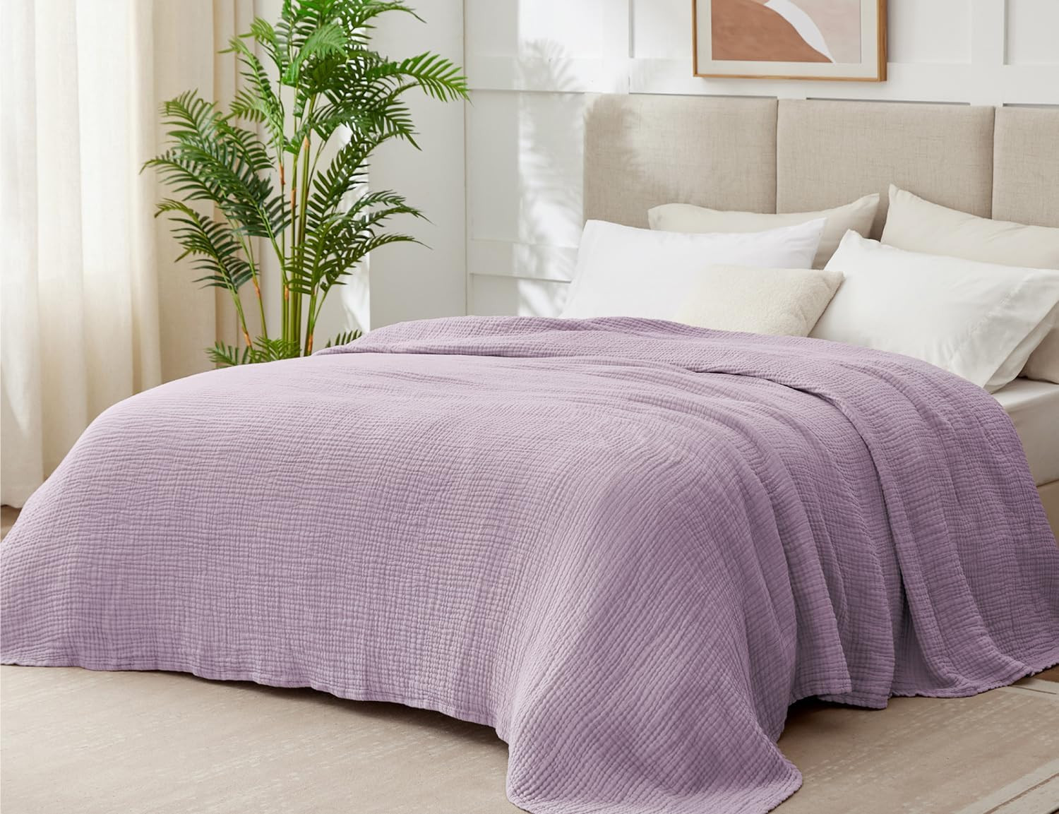 100% Cotton Muslin Blanket for Adults, 6-Layer Queen Throw, 90x90, Lavender | Amazon (US)