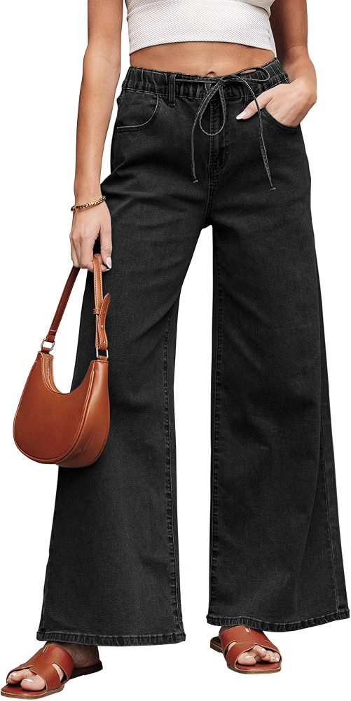 Women's Wide Leg Jeans Elastic Waist Denim Pants with Drawstring | Amazon (US)