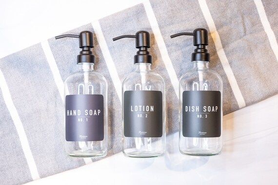 Glass Soap Dispenser Bottle | Hand Soap, Lotion, Dish Soap | Clear Soap Dispenser | Black Label |... | Etsy (US)