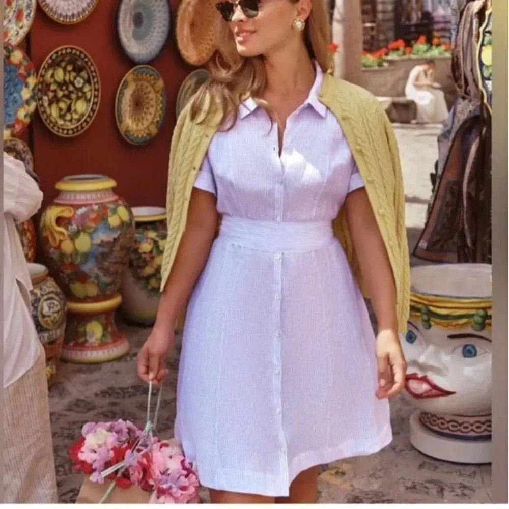 HILL HOUSE HOME
Laura Pinstripe\u205fBelted\u205fLinen\u205fShirt\u205fDress | Poshmark