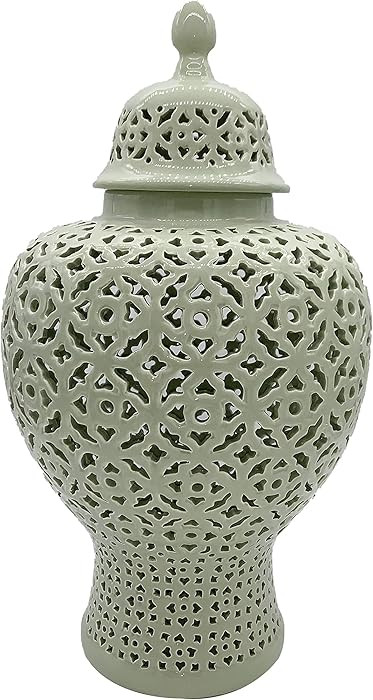 Galt International 23" Hand Carved Cutout Lattice Ginger Jar with Lid - Porcelain Home Decor with... | Amazon (US)