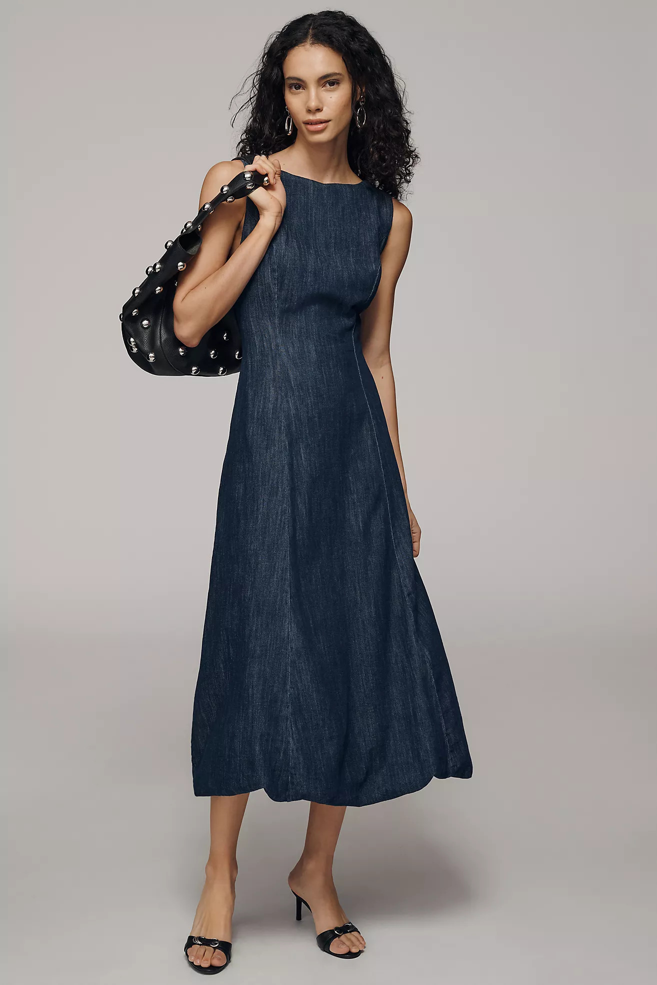 By Anthropologie Boat-Neck Denim Bubble Midi Dress | Anthropologie (US)