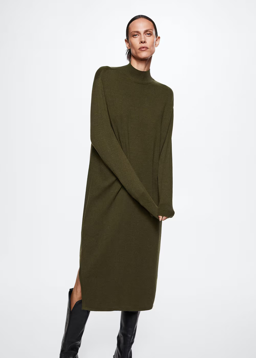 Knitted perkins neck dress -  Women | Mango USA | MANGO (US)