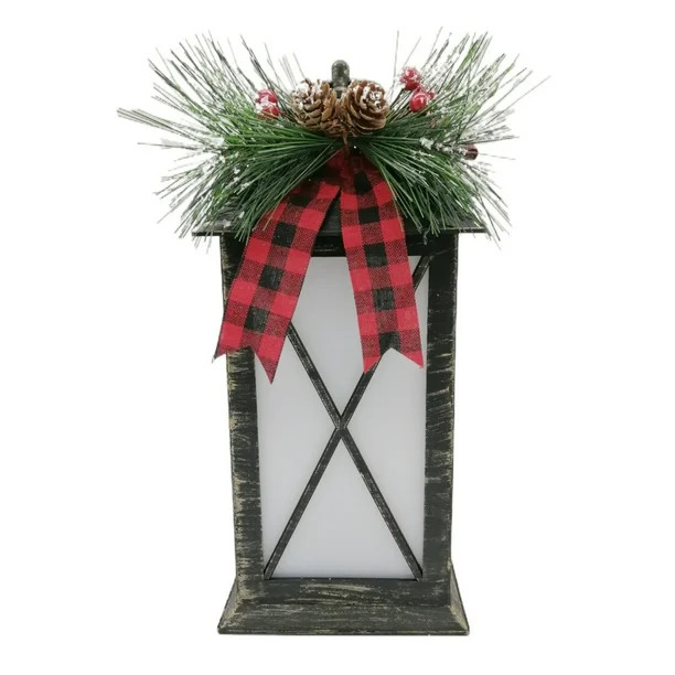 Flame Glow Christmas 12-inch Plastic LED Lantern, Black with Copper - Walmart.com | Walmart (US)