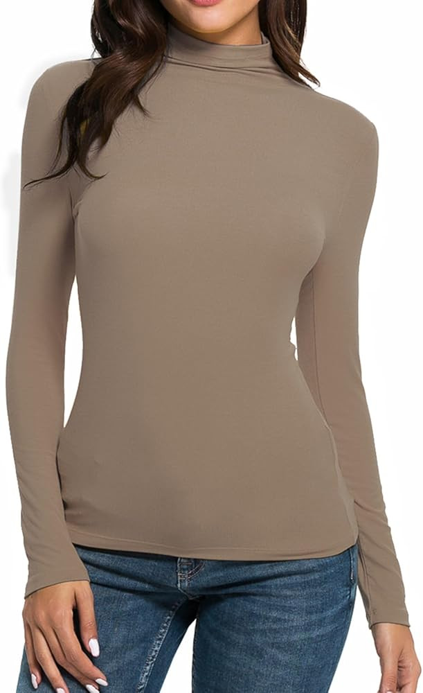 Womens Long Sleeve/Sleeveless Mock Turtleneck Stretch Fitted Underscrubs Layer Tee Tops | Amazon (US)