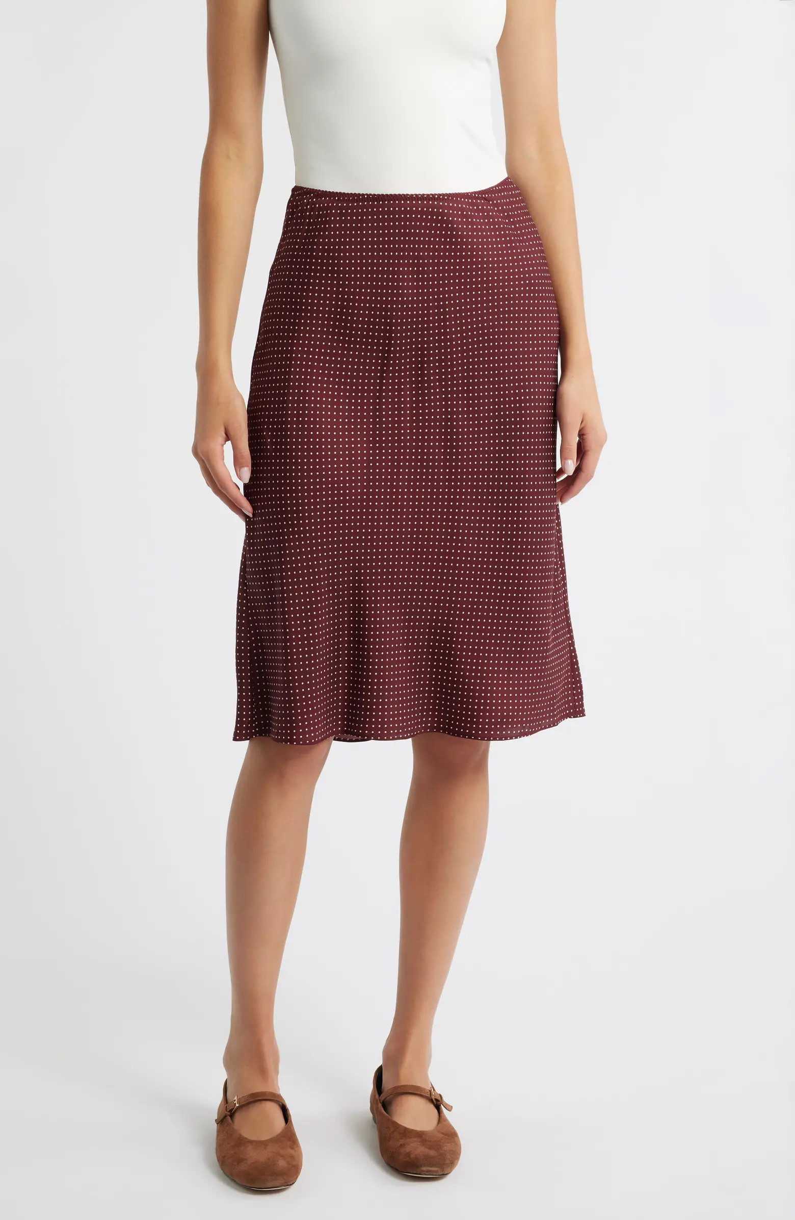 DÔEN Elowette Pin Dot Silk Blend Twill Skirt | Nordstrom | Nordstrom