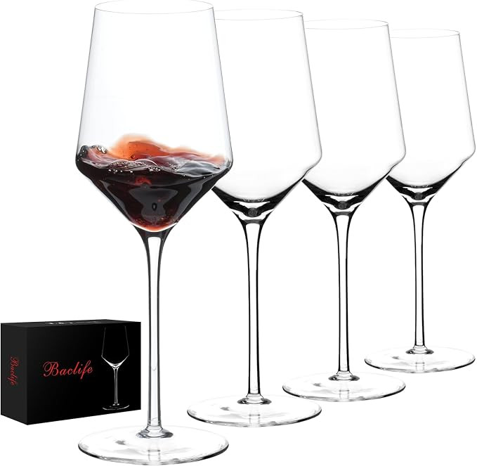 BACLIFE Hand Blown Red Wine Glasses Set of 4 – 15 oz Premium Crystal Wine Glasses With Long Ste... | Amazon (US)