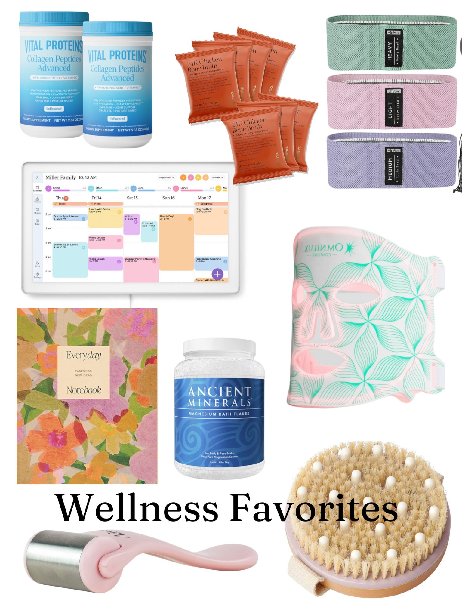 Wellness Favorites for body and mind ✨

Journal, magnesium, collagen, dry brush, skylight digital planner, resistance bands, health, bone broth, red light therapy, ice roller

#LTKOver40 #LTKActive #LTKBeauty