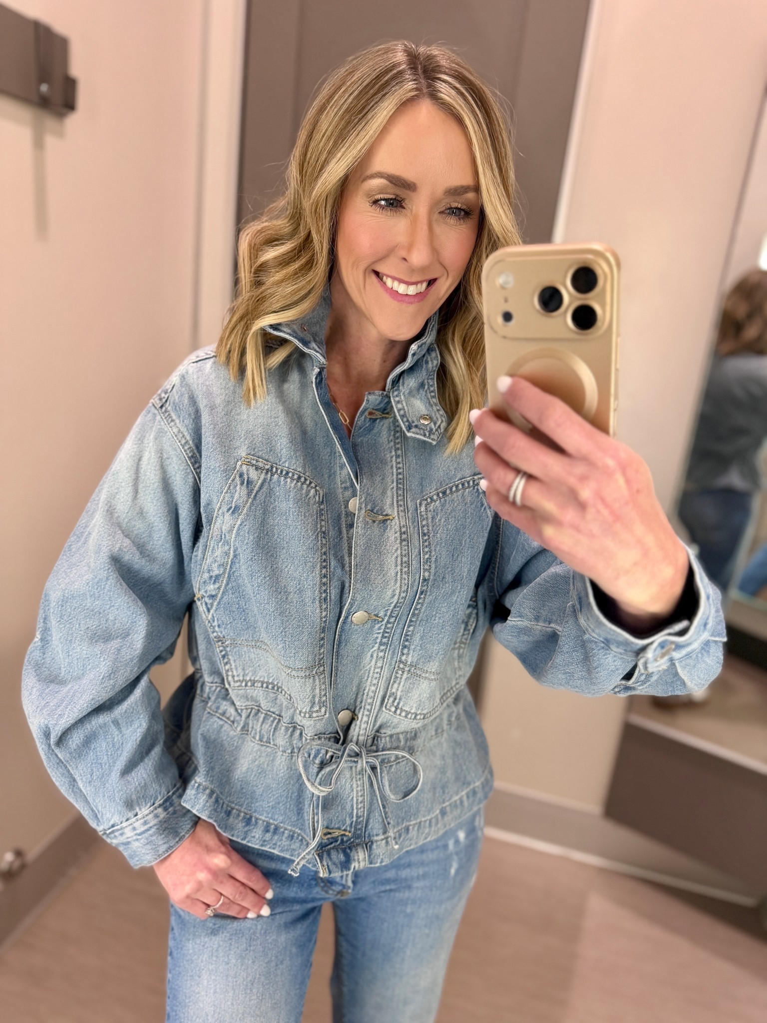 Cutest denim jacket! Oversized, recommend going down one size. Wearing an XS. 

#LTKmomlife #LTKOver40 #LTKSaleAlert