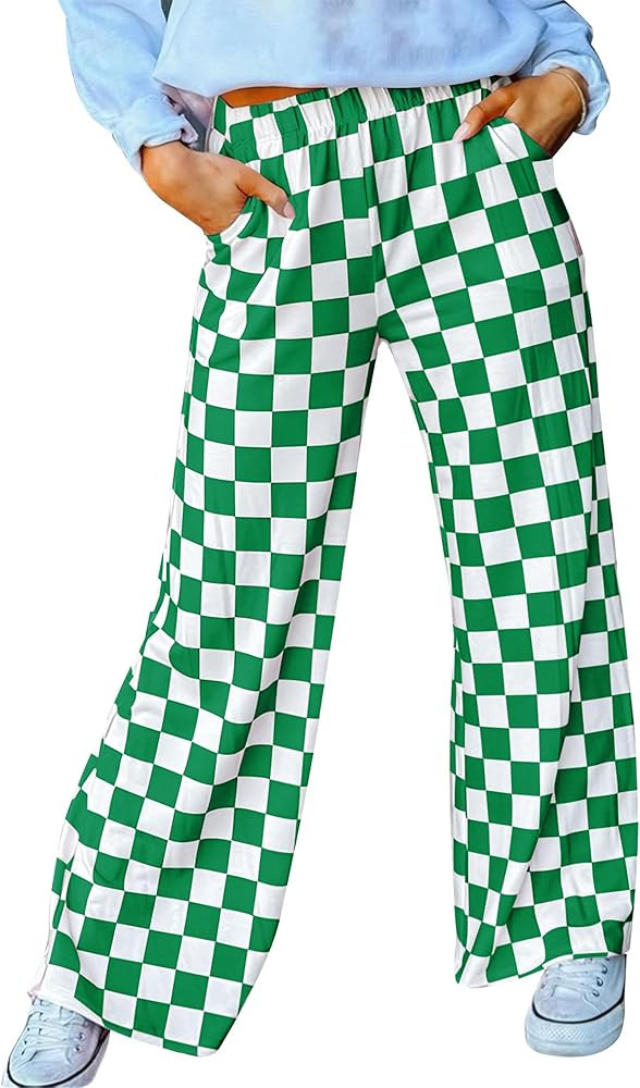 Womens Checkered Pants Y2K Pajama Pants Elastic Waist Wide Leg Lounge Pants Comfy Pj Bottoms with... | Amazon (US)