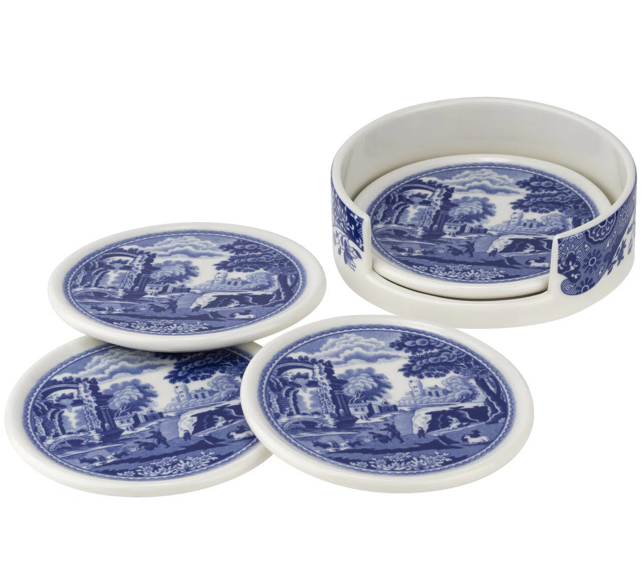 Spode Blue Italian Ceramic Coaster St W/Hldr (Set of 4) | Wayfair North America