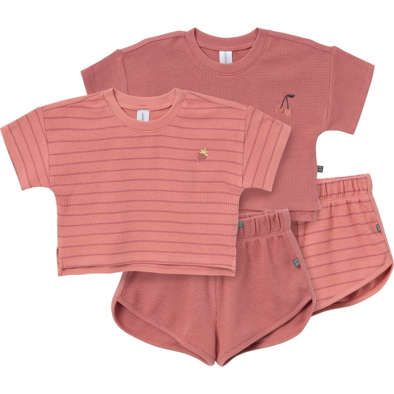 Modern Moments by Gerber Toddler Girl Oversized Dropshoulder Box Tops and Shorts, 4-Piece Outfit ... | Walmart (US)