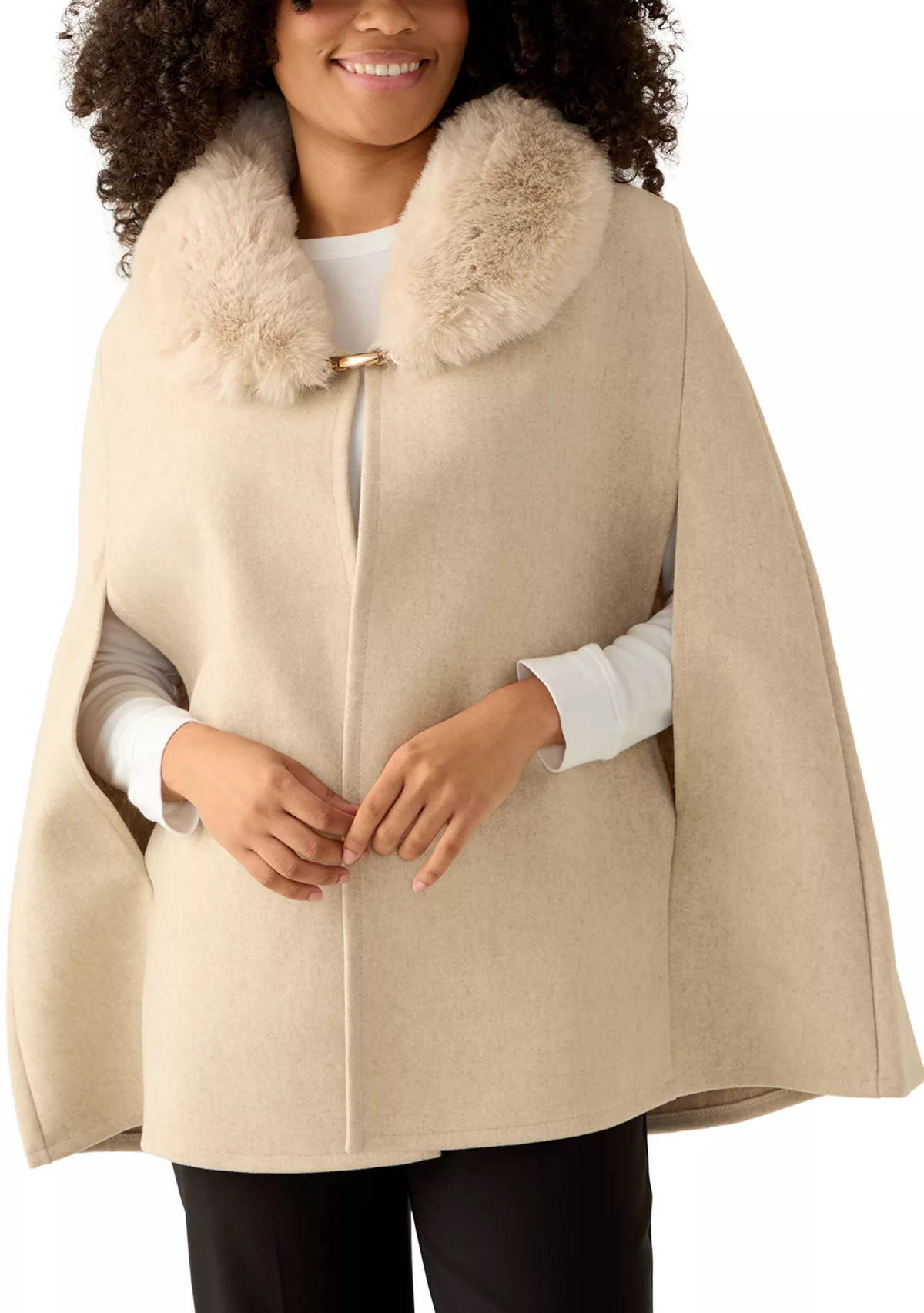 Women's Faux Fur Collar Cape Topper | Belk