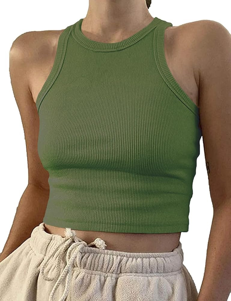 Artfish Women Casual Basic Sleeveless High Neck Rib-Knit Y2k Crop Tank Top | Amazon (US)