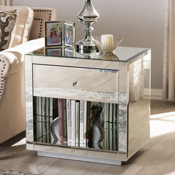 Glam Silver Mirrored Nightstand 2-Piece Set by Baxton Studio | Bed Bath & Beyond