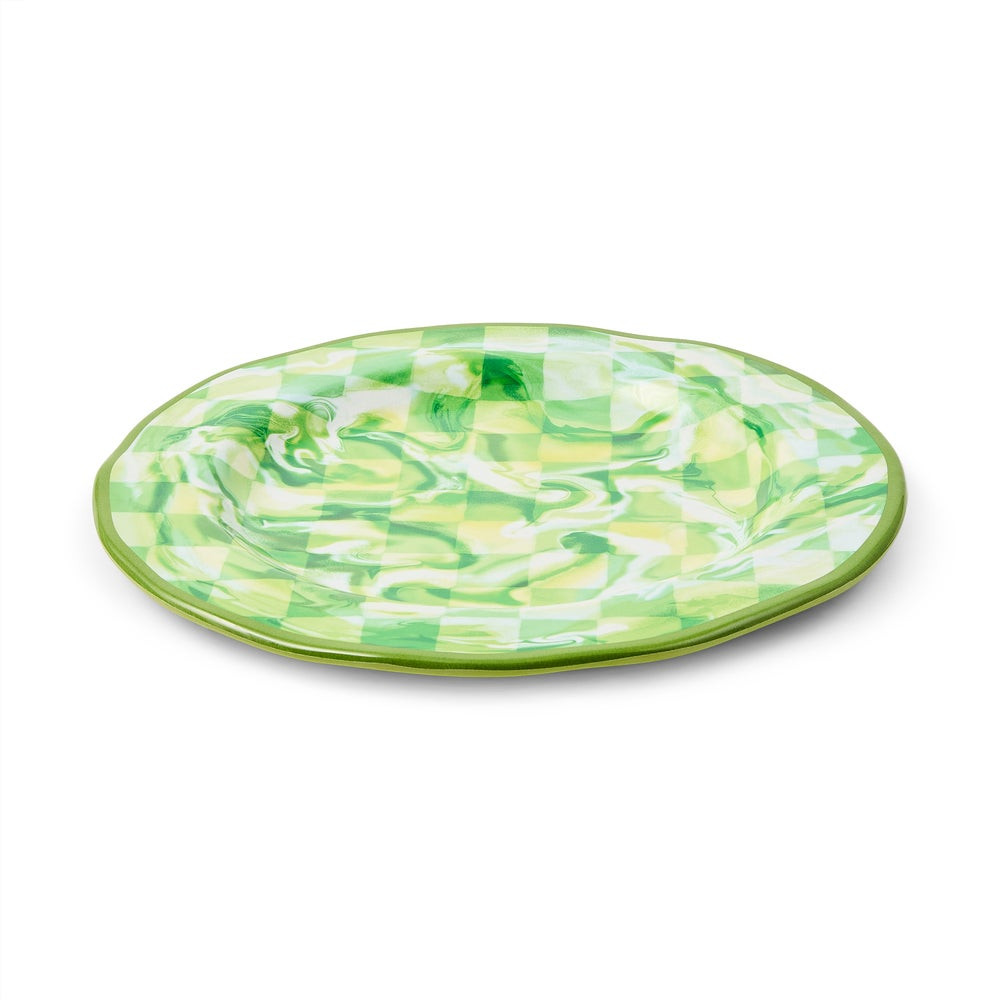 Green Marble Check Melamine Dinner Plates, Set of 4 | MacKenzie-Childs