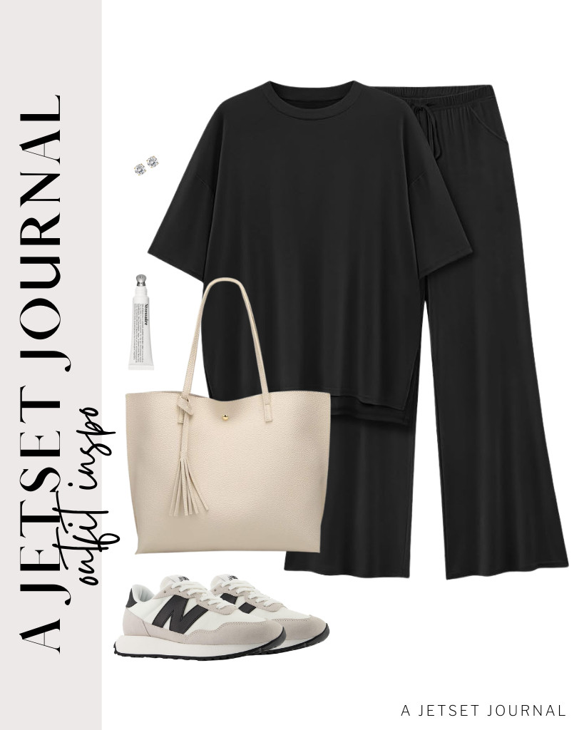 This black two-piece lounge set from AmazingStar is the perfect outfit for doing errands or traveling. The perfect styling choice? Dreubea’s tote bag and New Balance sneakers. Complete the look with these stylish studs.

#LTKSeasonal #LTKSaleAlert #LTKTravel 

 