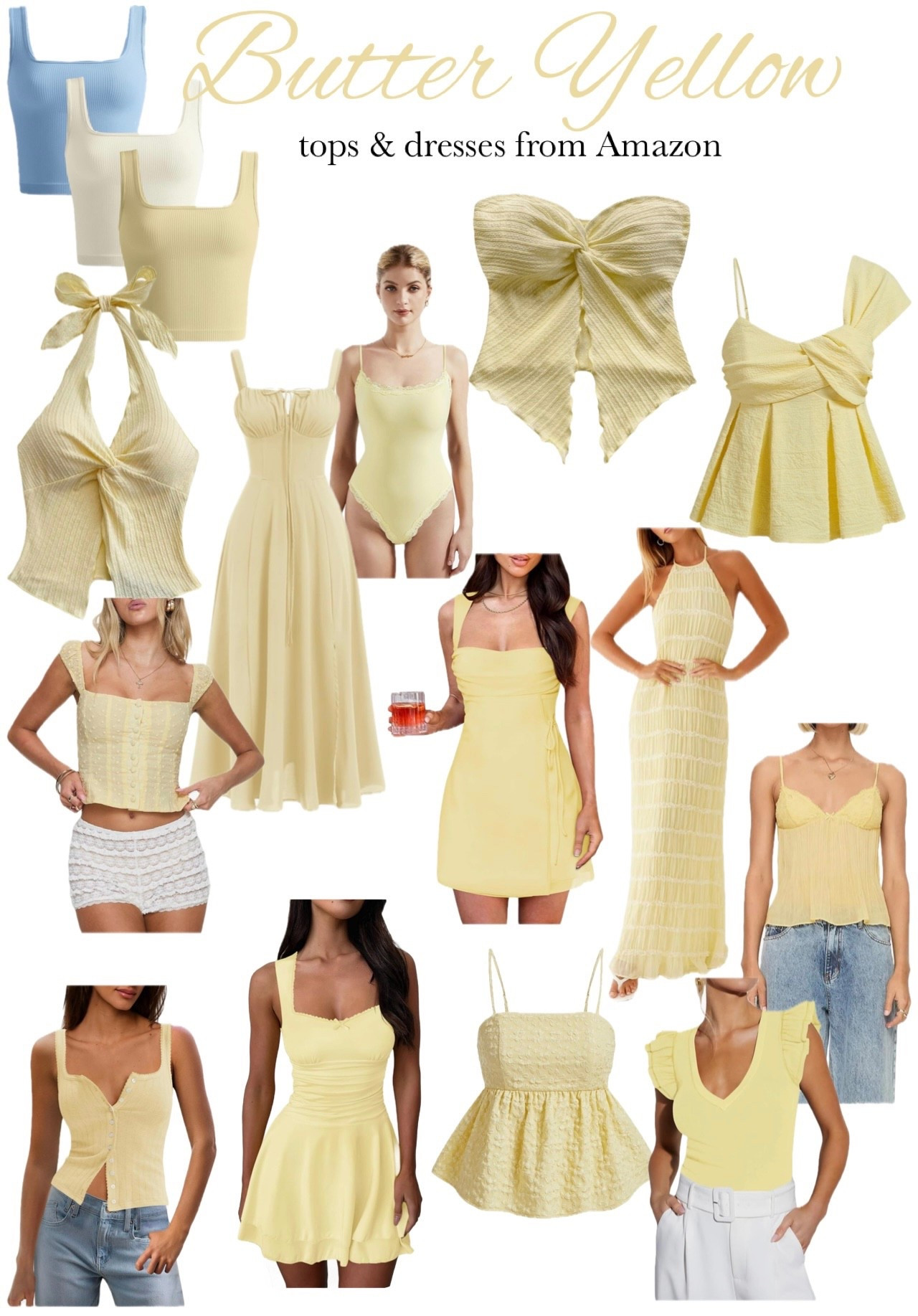 Butter Yellow trend 
Summer tops and dresses 
Color of the summer 
Shade of the summer 

#LTKStyleTip #LTKFindsUnder100 #LTKSummerEdit