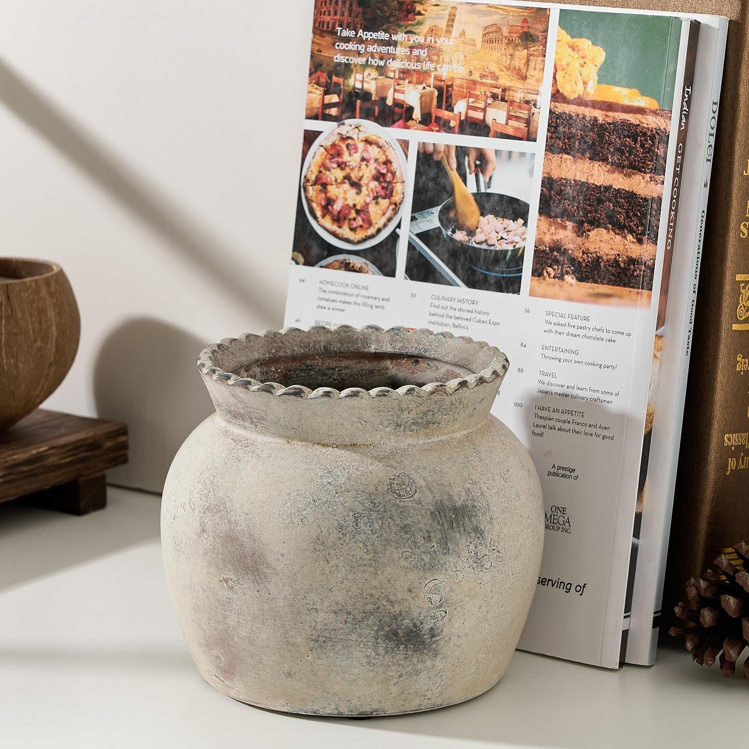 SIDUCAL Ceramic Flower Vase with Wide Mouth Lace, 5.1 Inch Pottery Rustic Farmhouse Boho Vases, S... | Amazon (US)