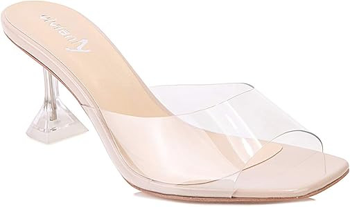 vivianly Womens Clear Heels Sandals Transparent Peep Toe Mules Backless Stiletto High Heels Slip on  | Amazon (US)