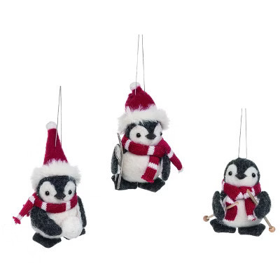 Transpac Playful Penguin Ornament Set of 3 Christmas Tree Decorations Polyester Holiday Home Decor | Target