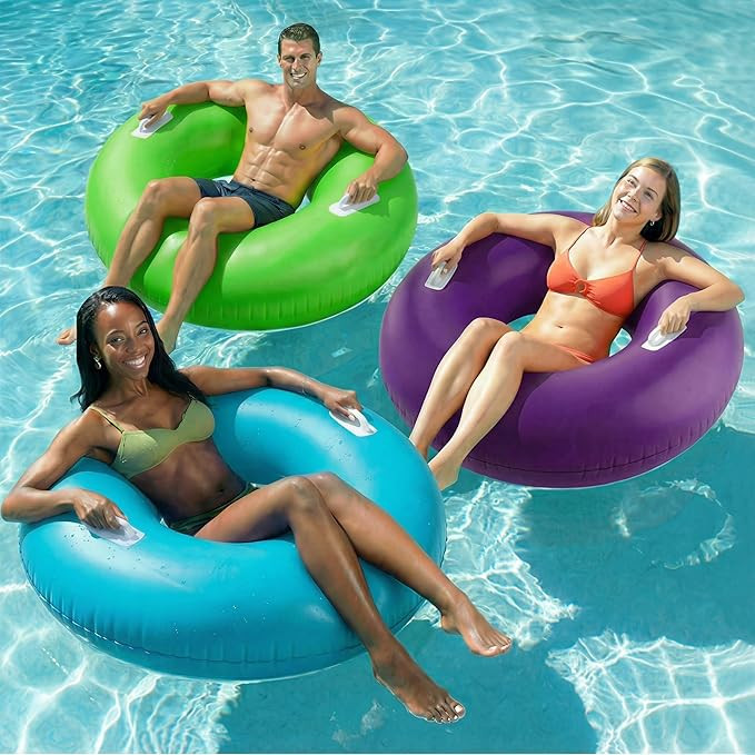 Funscape Large Inflatable Pool Float Rings for Adults Kid, 3 Pack 44" Swim Floaties Tube W/Handle... | Amazon (US)
