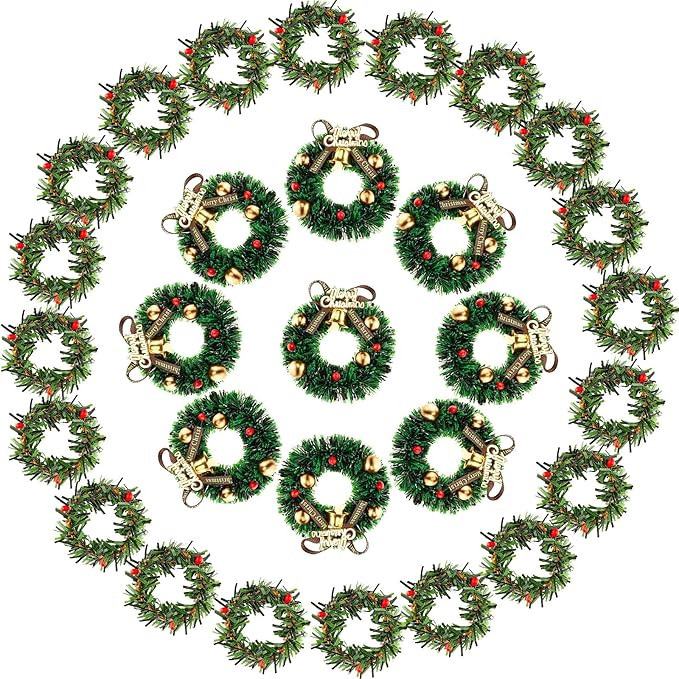30 Pieces Dollhouse Miniature Christmas Wreath 1:12 Mini Dollhouse Accessories Mini Wreaths Farmh... | Amazon (US)