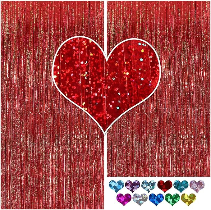 Metallic Tinsel Curtains, 2 Pack 3x8ft Foil Fringe Backdrop for Birthday & Graduation Decorations... | Amazon (US)