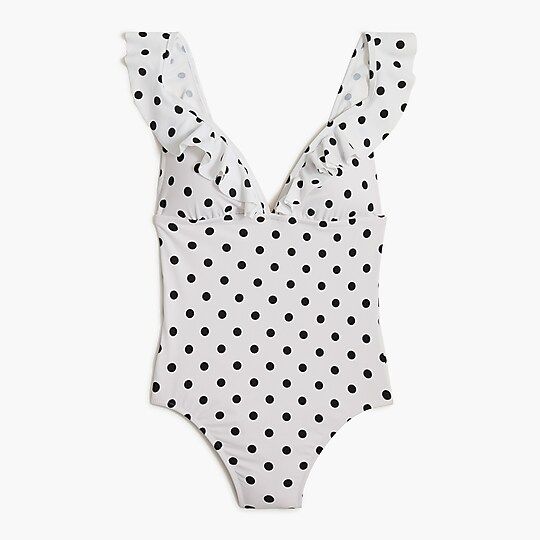 Polka-dot ruffle-shoulder V-neck one-piece swimsuit | J.Crew Factory