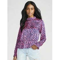 Scoop Mock Neck Top with Cinched Waist Women's | Walmart (US)