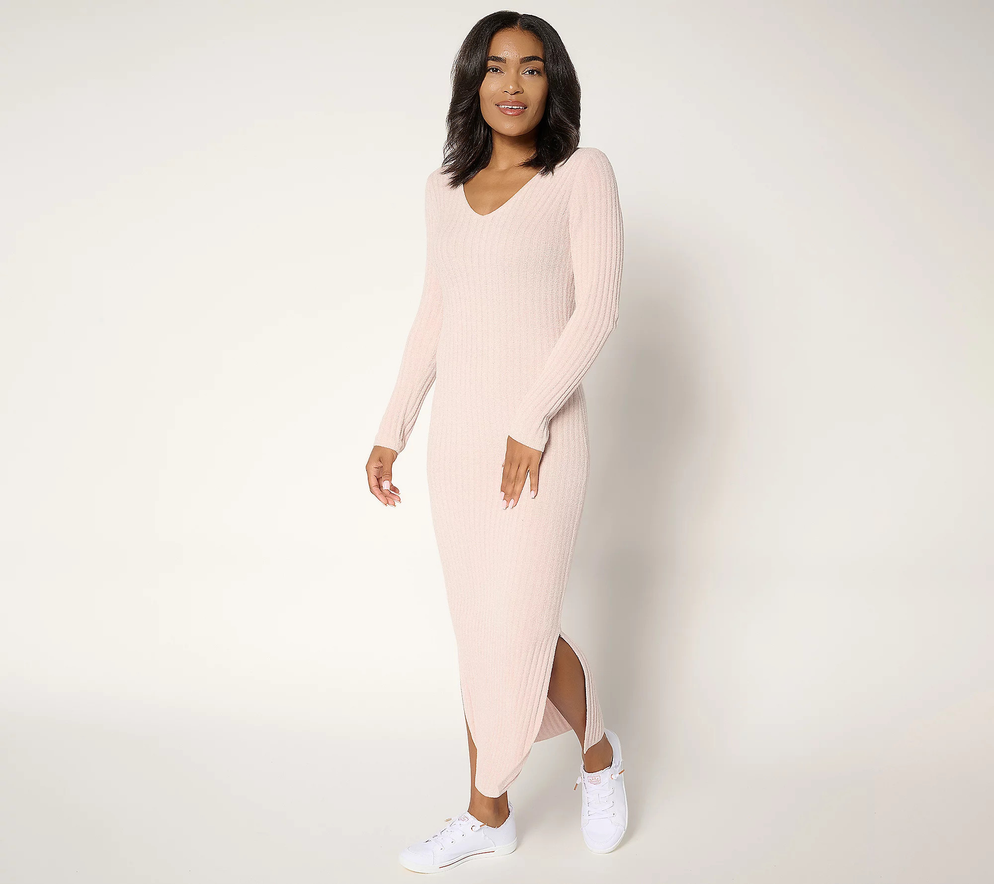 As Is Barefoot Dreams Reg CCUL Long Sleeve Ribbed Dress | QVC