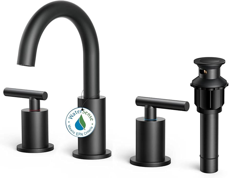 FORIOUS Matte Black Bathroom Faucet 3 Hole, 8 Inch Widespread Bathroom Faucet Black with Metal Po... | Amazon (US)