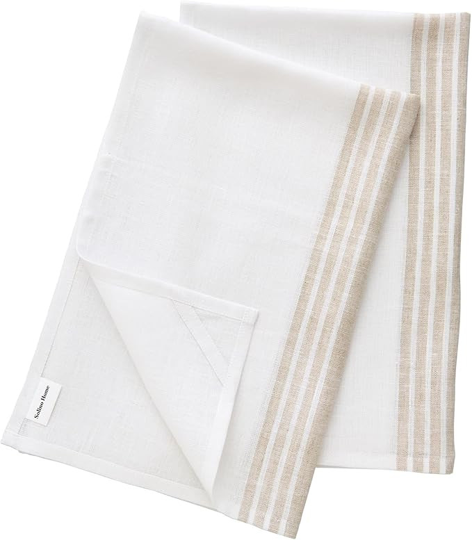 Solino Home Linen Kitchen Towels Set of 2 – Natural and White 17 x 26 Inch – 100% Pure Linen ... | Amazon (US)