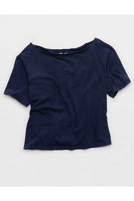 Aerie Off-The-Shoulder Relaxed Tee Women's Navy XXS | Aerie